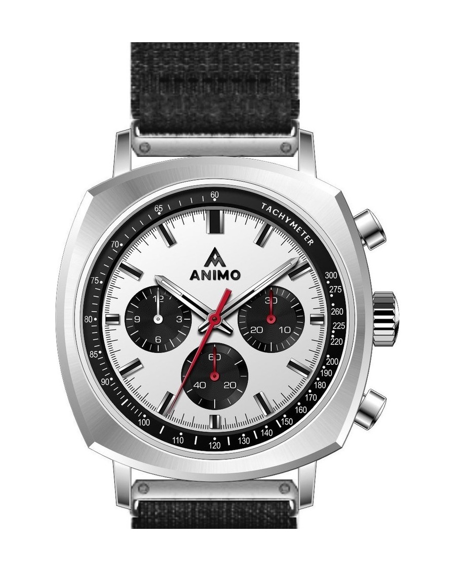 ANIMO Chronograph, Racing Steel, white dial red accents